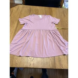 ZENANA A-Line Dress Solid Pink Short Sleeve Round Neck Short L Women
